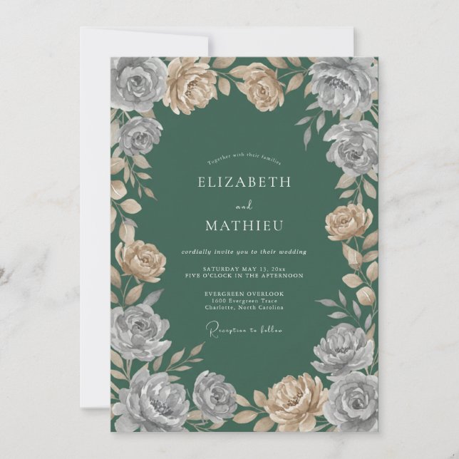 Invitación Boda de Rosa Plateada de Champán (Anverso)