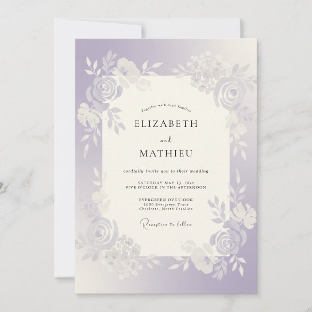 Invitación Boda de Rosa Plateada Lila (Anverso)