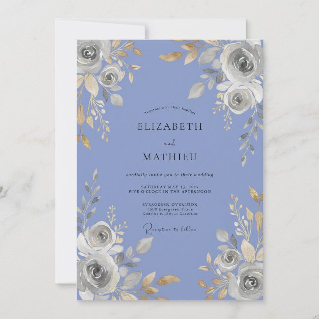Invitación Boda de Rosa Plateada Periwinkle (Anverso)