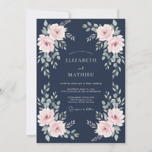 Invitación Boda de Rosa Poética Azul Marino
