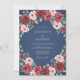 Invitación Boda de Rosa Polvorienta Carmesí Acero