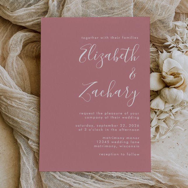 Invitación Boda de Rosa Polvorienta con Letra Moderna (Subido por el creador)