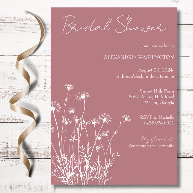 Invitación Boda de Rosa Polvorienta Moderna y Flores Silvestr (Subido por el creador)