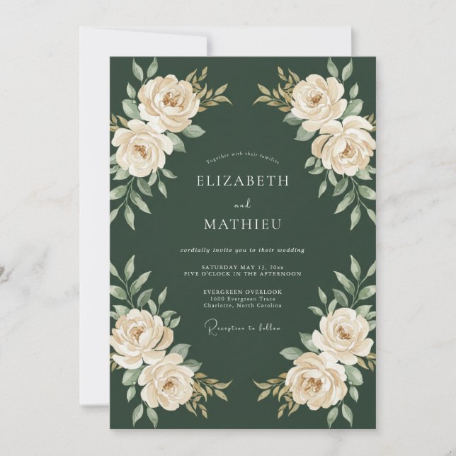 Invitación Boda de Rosa Pulida Verde Oscuro (Anverso)
