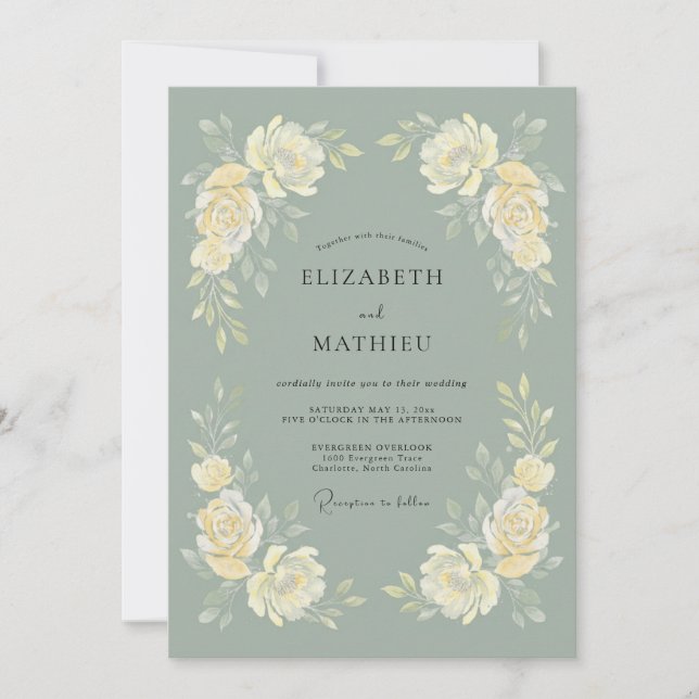 Invitación Boda de Rosa Pulida Verde Salvia (Anverso)