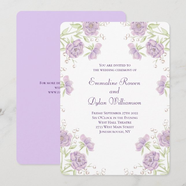 Invitación Boda de Rosa Púrpura Lavanda (Anverso / Reverso)