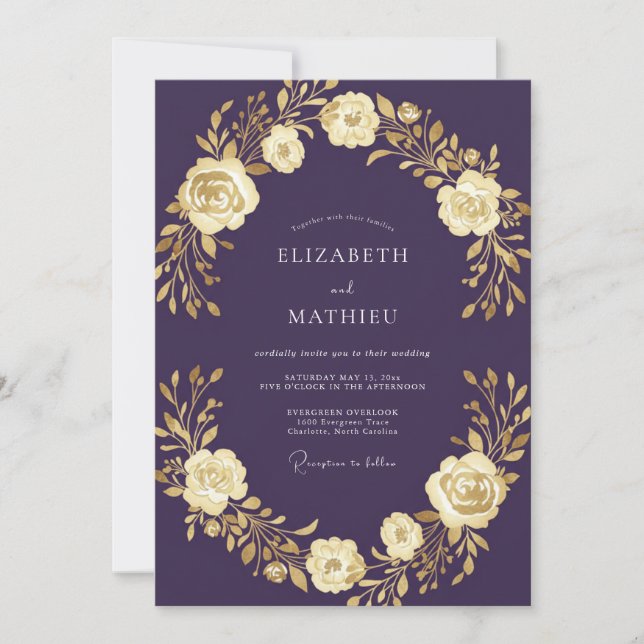 Invitación Boda de Rosa Púrpura Profunda (Anverso)