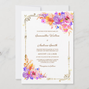 Invitación Boda de Rosa, Púrpura y Naranja