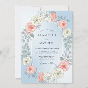 Invitación Boda de Rosa Radiante Azul Polvo
