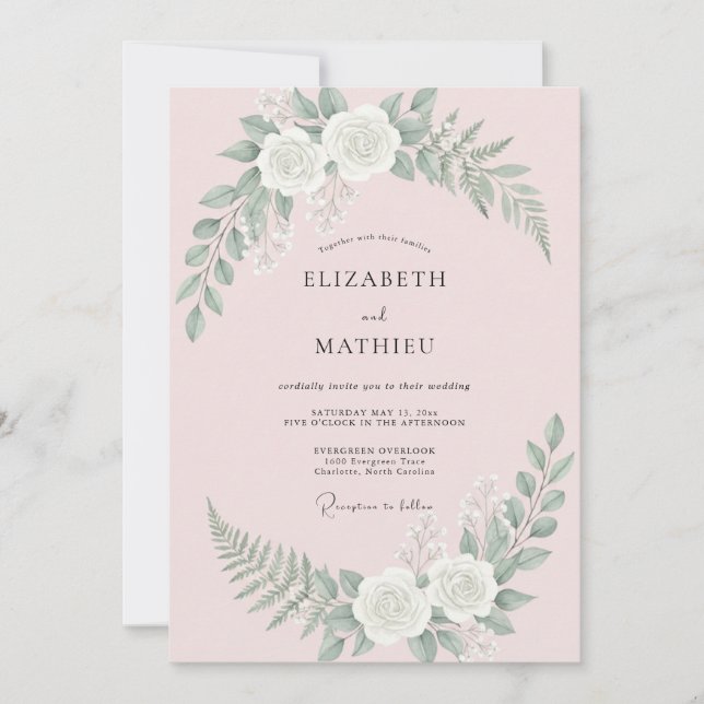Invitación Boda de Rosa Radiante Rosa Rubor (Anverso)