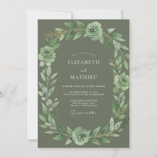 Invitación Boda de Rosa Refinada Verde Salvia