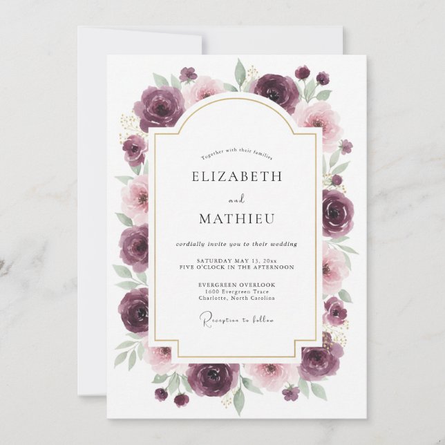 Invitación Boda de Rosa Refined Burgundy (Anverso)