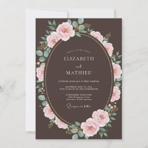 Invitación Boda de Rosa Resplandeciente Café Espresso