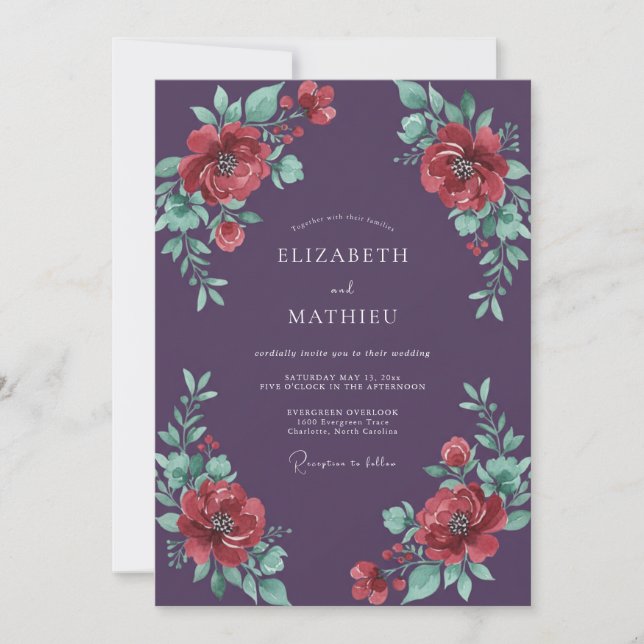 Invitación Boda de Rosa Roja Ciruela (Anverso)