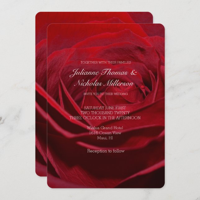 Invitación Boda de Rosa Roja Hermosa (Anverso / Reverso)