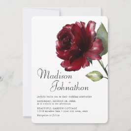 Invitación Boda de Rosa Roja Profunda Burgundy Acuarela Mínim