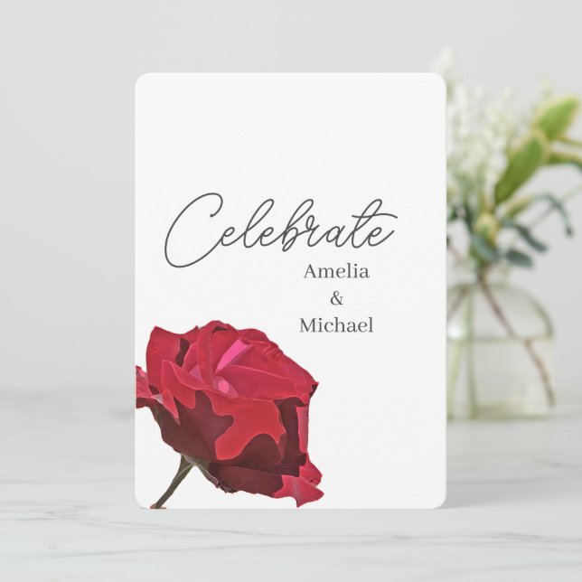 Invitación Boda de Rosa Roja Romántica (Anverso de pie)