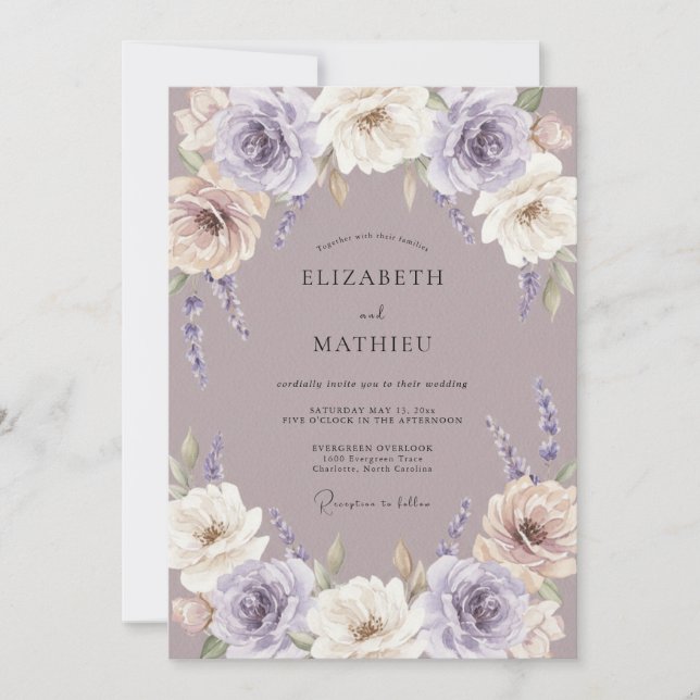 Invitación Boda de Rosa Romántica Lavanda Polvorienta (Anverso)
