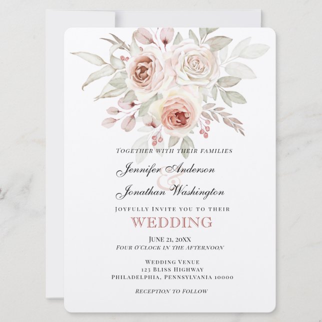 Invitación Boda de Rosa romántico rosa suave (Anverso)