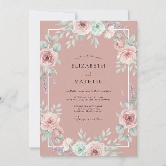 Invitación Boda de Rosa Rosa Antigua (Anverso)