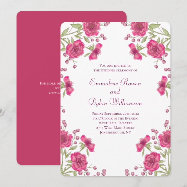 Invitación Boda de Rosa Rosa Brillante (Anverso / Reverso)