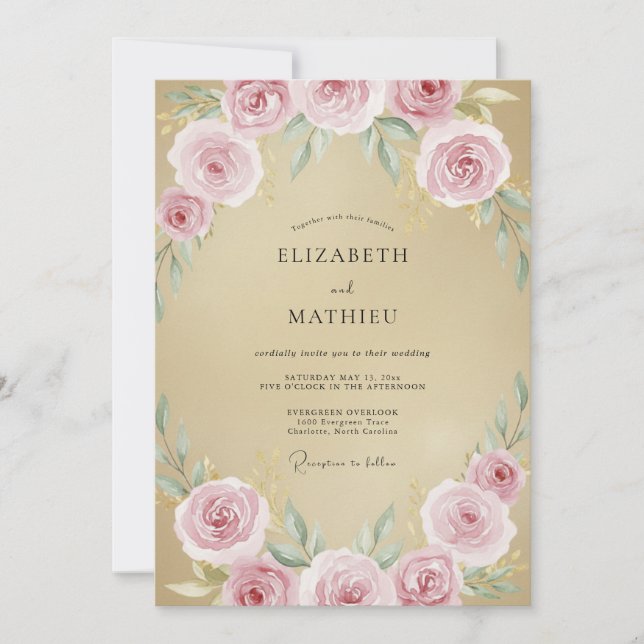 Invitación Boda de Rosa Rosa Champagne (Anverso)