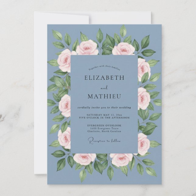 Invitación Boda de Rosa Rosa Pizarra (Anverso)