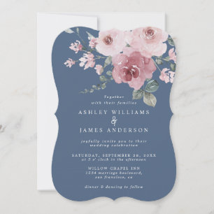 Invitación Boda de Rosa Rosa Polvo Azul Claro de Luna