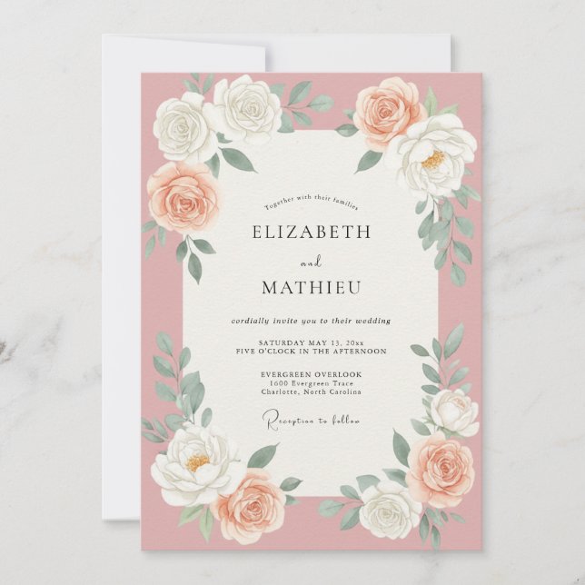 Invitación Boda de Rosa Rosa Polvorienta (Anverso)