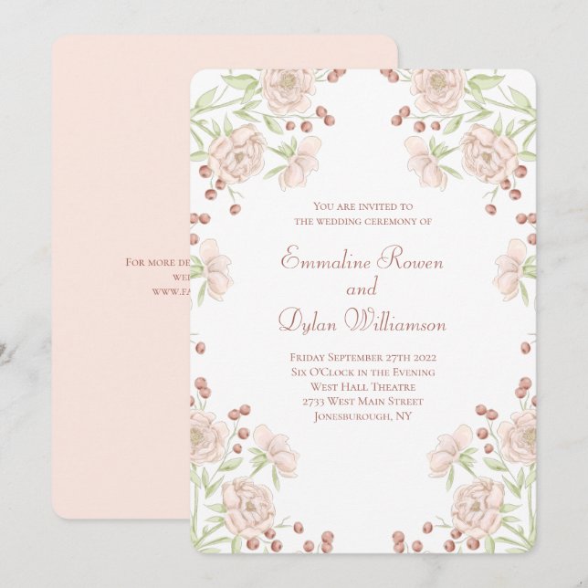 Invitación Boda de Rosa Rosa Rubor (Anverso / Reverso)
