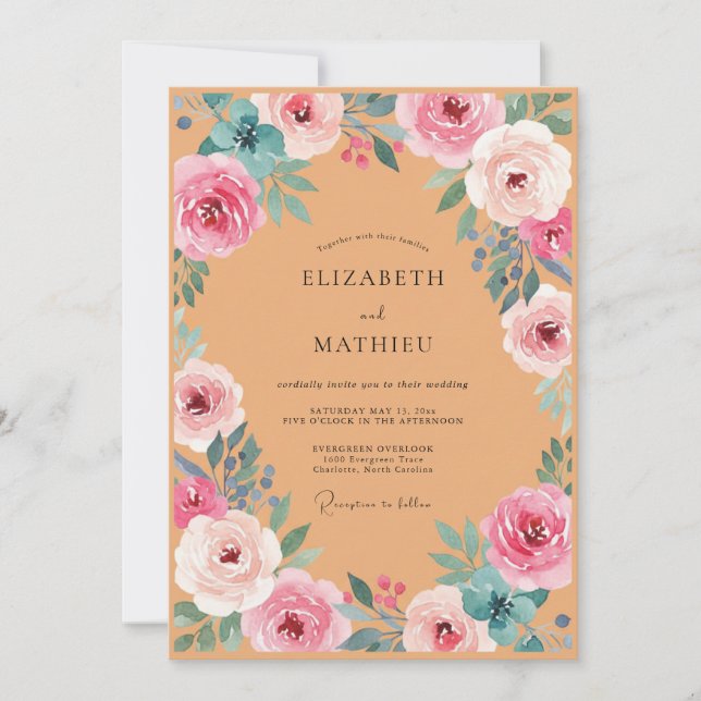 Invitación Boda de rosa rosa terracota (Anverso)
