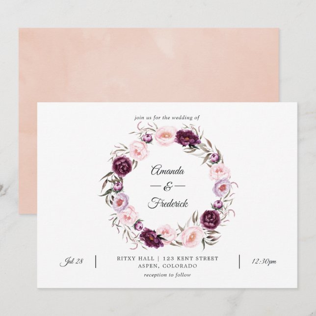 Invitación Boda de Rosa Rosado y Terciopelo Profundo (Anverso / Reverso)
