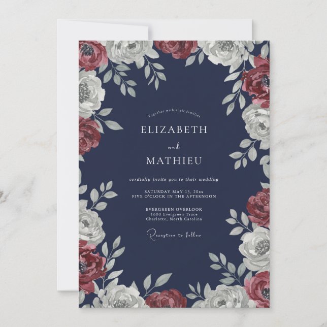 Invitación Boda de Rosa Rubí de Medianoche (Anverso)