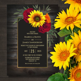 Invitación Boda de Rosa Rústico Wood Sunflower Burgundy