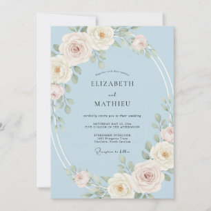Invitación Boda de Rosa Serena Azul Claro