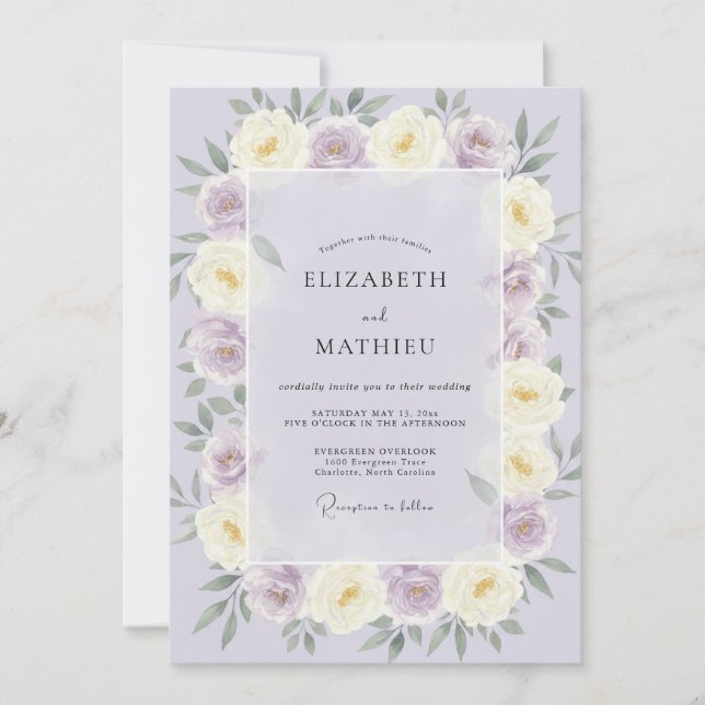 Invitación Boda de Rosa Soñadora Lavanda (Anverso)