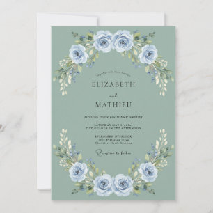 Invitación Boda de Rosa Suave Azul Acero