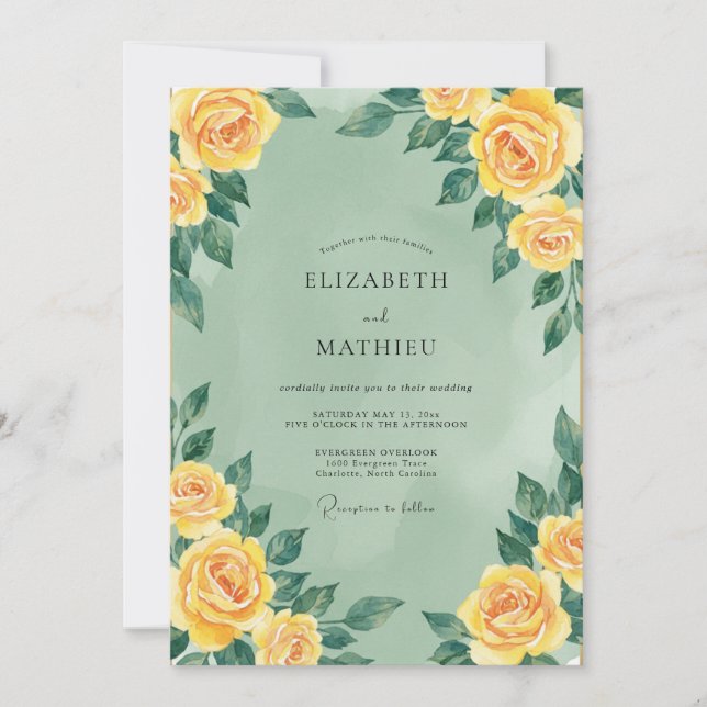 Invitación Boda de Rosa Suave Celadón Mantequilla (Anverso)