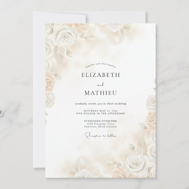 Invitación Boda de Rosa Suave Champagne (Anverso)