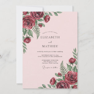 Invitación Boda de rosa suave y helecho granate