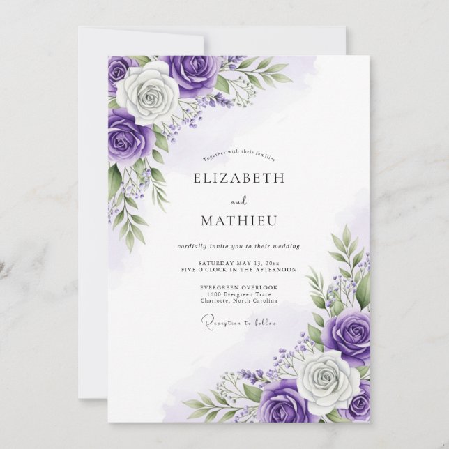Invitación Boda de Rosa Suntuosa Púrpura (Anverso)