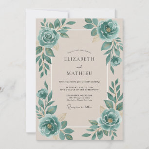 Invitación Boda de Rosa Teal Champagne