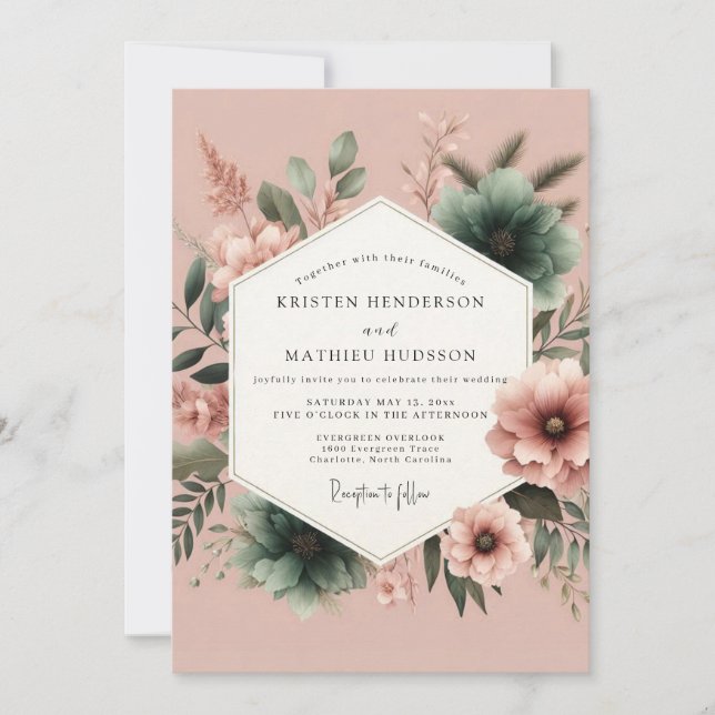Invitación Boda de Rosa Teñida de Azul Painterly (Anverso)