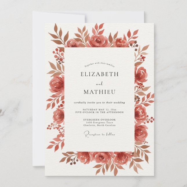 Invitación Boda de Rosa Terracota (Anverso)