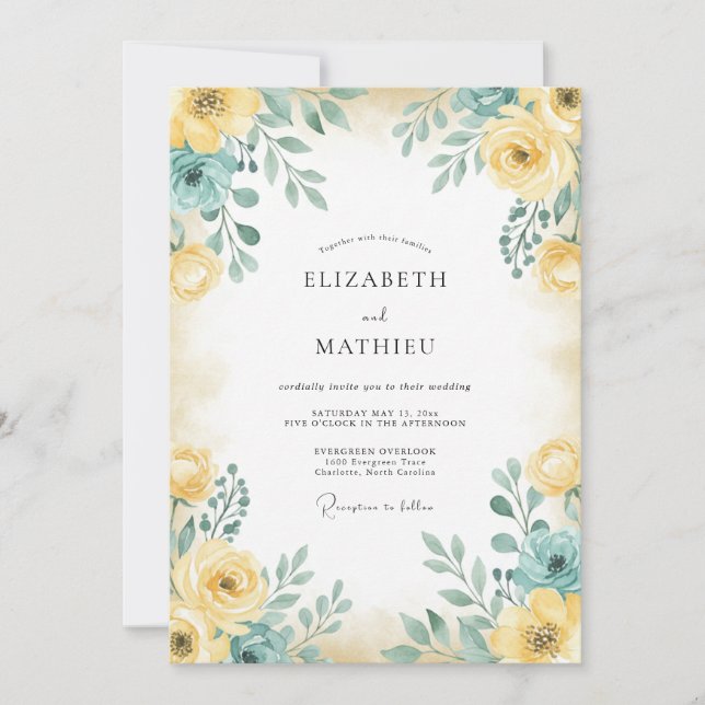 Invitación Boda de Rosa Verde Amarillo (Anverso)