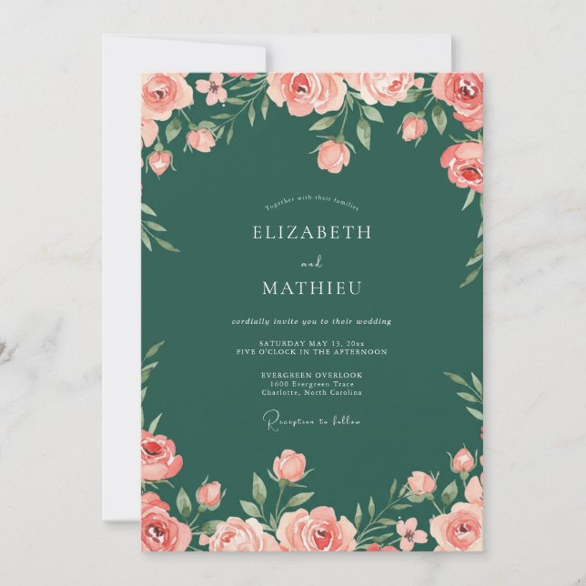 Invitación Boda de Rosa Verde Esmeralda Lujuriosa (Anverso)