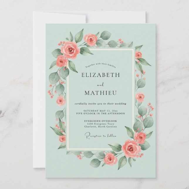 Invitación Boda de Rosa Verde Salvia (Anverso)
