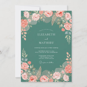 Invitación Boda de Rosa Verde Teal