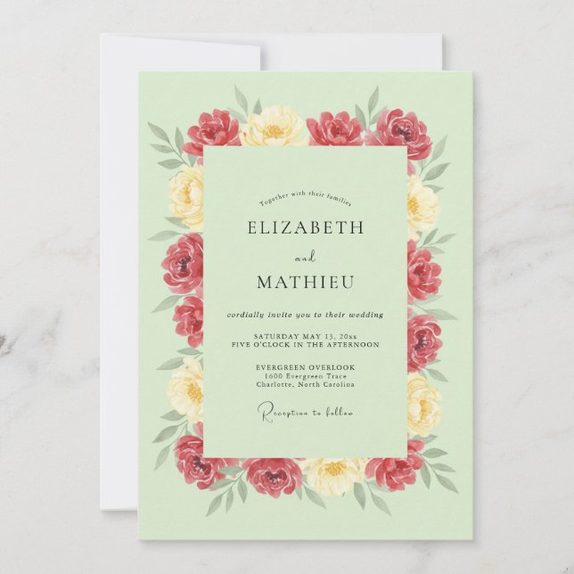 Invitación Boda de Rosa Vibrante Verde Menta (Anverso)