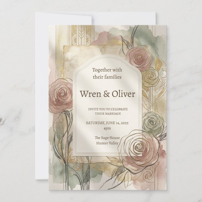 Invitación Boda de Rosa Vintage (Anverso)